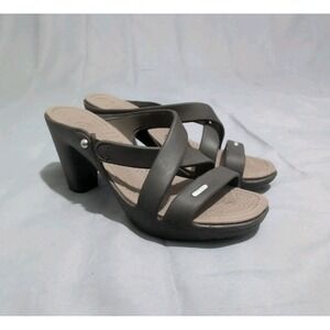 Crocs Cyprus IV Block Heels Sandals W Size 9 Brown Style 14558 Comfort Croslite